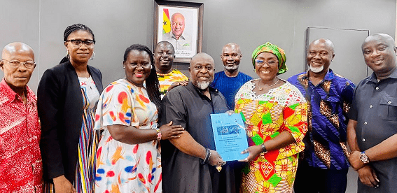 Tourism stakeholders present communique to Hon. Abla Dzifa Gomashie, Minister of Tourism, Arts & Culture, during a strategic meeting in Accra.