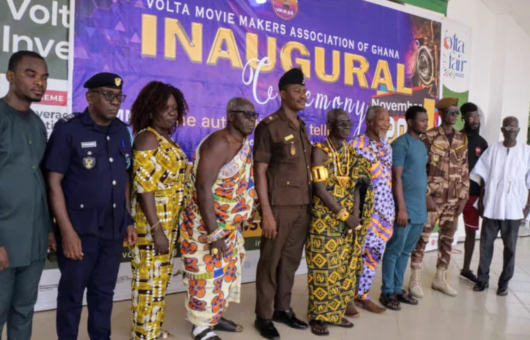 Volta Regional Minister James Gunu in a meeting with members of the Volta Movie Makers Association to discuss film industry development.
