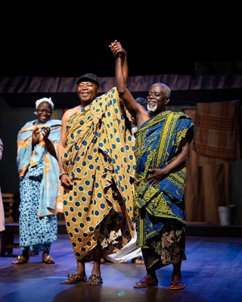 Scene from Dilemma of a Ghost play featuring Ato and Eulalie navigating cultural tensions on stage at the National Theatre, Accra.