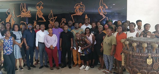 Cast and crew of Death and the King's Horseman at the MOU signing between National Theatre and Image Bureau, Accra – June 2025.