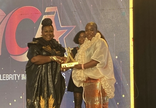 Gifty Anti Award 2024 – receiving Impactful Female Celebrity honour at Ghana Celebrity Impact Awards