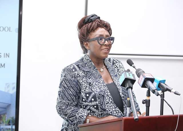 Tourism Minister Abla Dzifa Gomashie addressing stakeholders at the Eagles Hospitality School launch in Accra