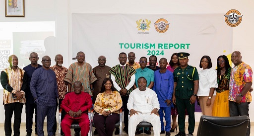 "Acting GTA CEO Maame Efua Houadjeto presenting the 2024 Ghana Tourism Report at the Accra Tourist Information Centre"