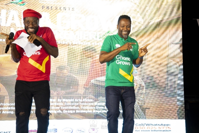 Youth audience and panelists at the Ghana Grows short film premiere in Ashaiman.