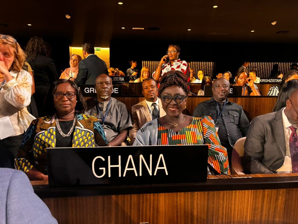 Ghana’s Minister for Tourism, Culture and Creative Arts, Hon. Dzifa Gomashie, speaking at the 47th UNESCO World Heritage Committee session in Paris.