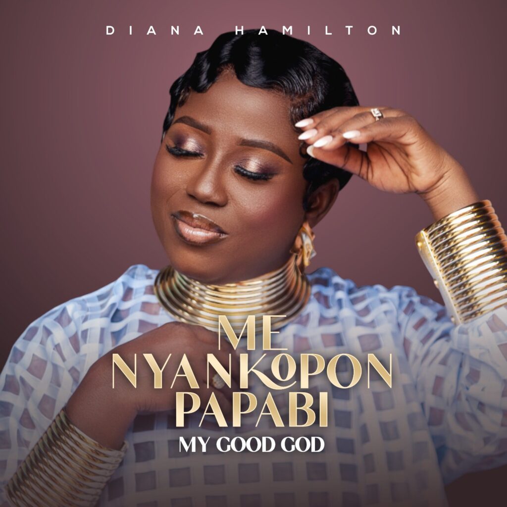 Cover art for Diana Hamilton’s single Me Nyankopon Papabi featuring bold fonts and spiritual imagery.