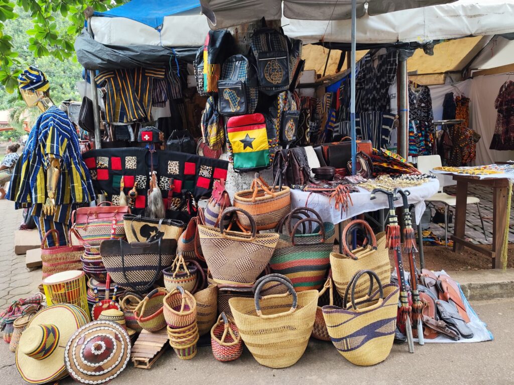 Artisans display handcrafted items at the Ashanti Regional CNC 2025 Arts and Craft Exhibition in Kumasi.