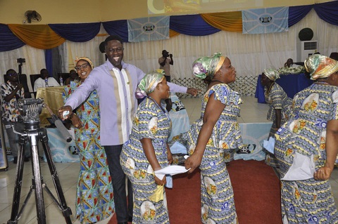Dignitaries and community members celebrate the launch of the 2025 Asogli Yam Festival in Ho with traditional music and dance.