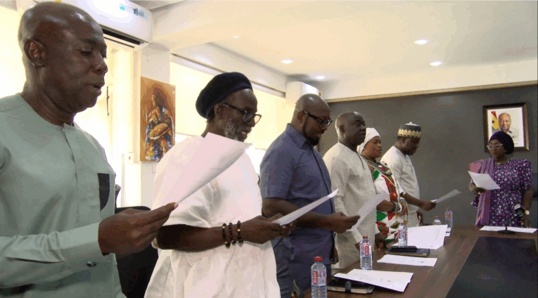 Tourism Minister Dzifa Gomashie with newly inaugurated Advisory Board members during official ceremony in Accra, Ghana
