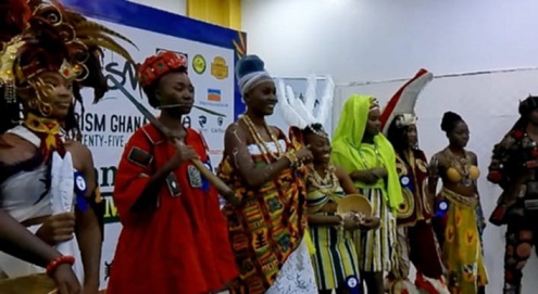 Miss Tourism Ghana contestants in traditional costumes