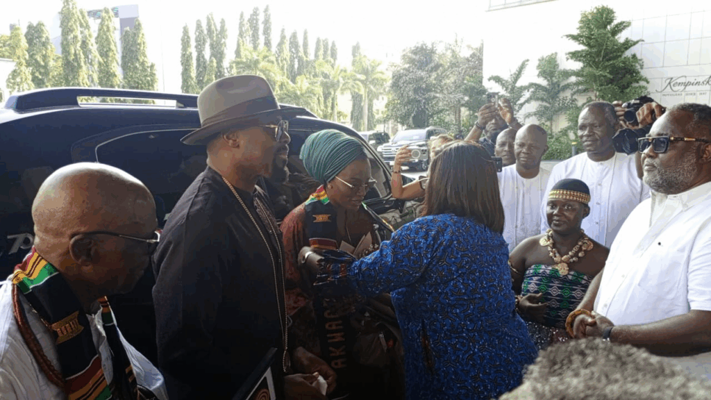 GTA CEO Maame Efua Houadjeto with Olu of Warri in Ghana for Fetu Afahye Festival