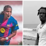 Barcelona’s Vicky Lopez highlights King Paluta during her Kopa Trophy celebration
