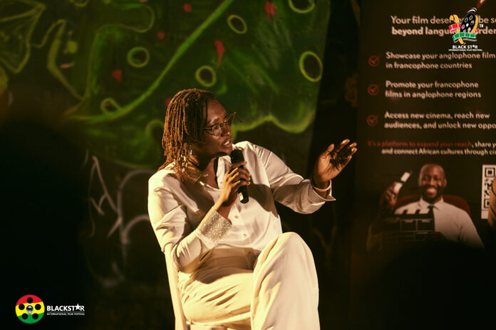 Juliet Asante speaking at the 10th Black Star International Film Festival in Accra urging Ghanaian filmmakers to embrace change